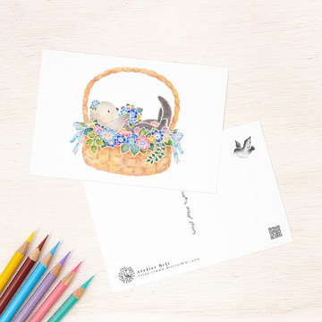 五枚組。如繪本般的。明信片 籃中的海獺波塔 PC-543