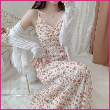 法式浪漫碎花洋裝吊帶2022夏季顯瘦寬鬆氣質溫柔超仙女中長款潮 WXYZ