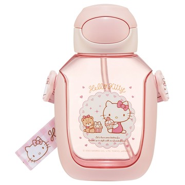 真愛日本 kitty 凱蒂貓 甜點粉 防撞 彈蓋 吸管水壺 胖胖水壺 530ml 水壺 戶外 郊遊 禮物