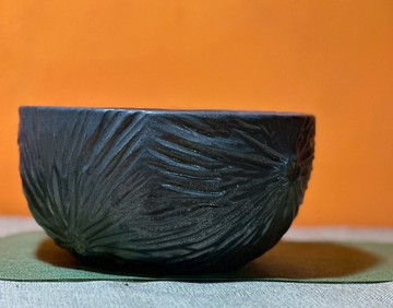 墨金 大型風痕盆器 03  19cm手工花器 黑陶植栽盆 自然紋理盆器