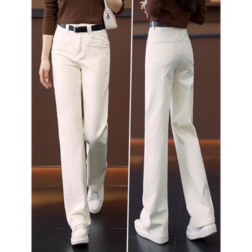 米白色牛仔闊腿褲女春秋2025新款高腰休閑直筒褲復古時尚顯瘦長褲