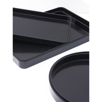 圓形黑色塑料托盤高級感茶杯盤子花盆底收納盤北歐水果茶盤長方形