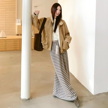 【HARPER】保暖裙子 磨毛 條紋 柔霧條紋磨毛長裙 | 現貨 【SKB64801K】