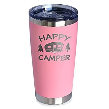 Happy Camper Insulated Coffee Tumbler Cup with Sliding Lid Stainless St＿並行輸入品