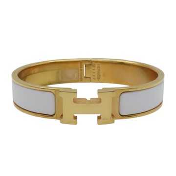 【二手名牌BRAND OFF】HERMES 愛馬仕 白色琺瑯 金色鍍金 Clic H 手環