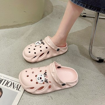 可愛小麋鹿兩穿拖鞋女夏外穿可濕水海邊沙灘鞋鏤空透氣洞洞鞋卡通