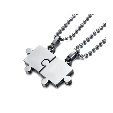 《316小舖》【E513】(優質鈦鋼情人項鏈-簡約拼圖情侶對鍊/拼圖項鍊/合併項鏈/拼圖項鏈/情人項鍊/生日禮物)