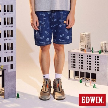 EDWIN 男裝 橘標 滿版LOGO工裝短褲-石洗綠