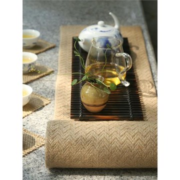 麻系列茶席棉麻雙層雙色禪意水波紋麻布深咖色棉麻加厚桌旗茶布