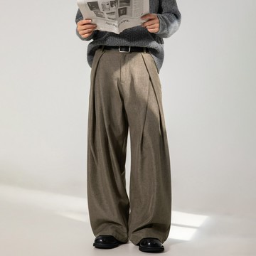 打褶設計質感休閑褲男秋季款垂感寬松直筒西褲潮牌復古廓形長褲子鑫弘-衣錦男裝