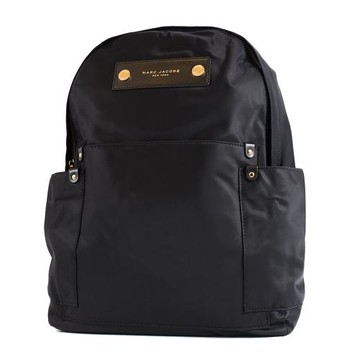 MARC JACOBS 皮革燙金LOGO尼龍雙側置物拉鍊後背包-黑色