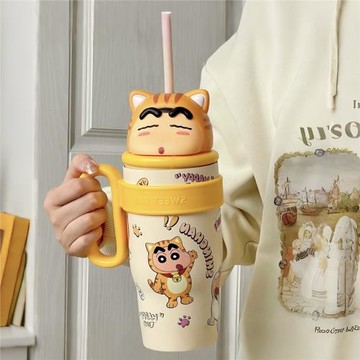 蠟筆小新保溫杯女生新款水杯高顏值316不銹鋼上學大容量吸管杯子