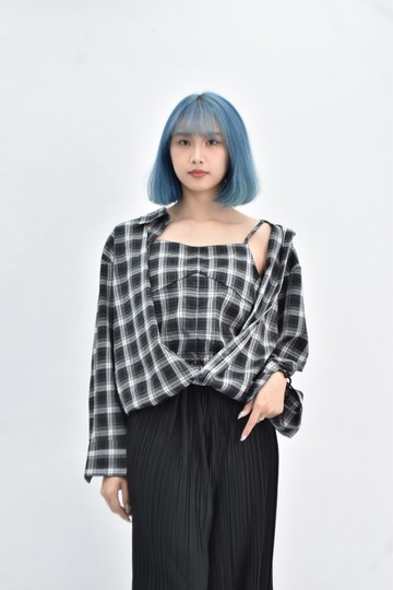 (F) heather 假兩件灰色長袖上衣