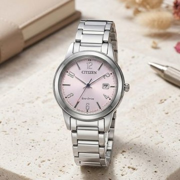 CITIZEN 星辰 簡約大三針光動能女錶 開學購物季 送禮首選-粉x銀/29.4mm FE1241-71Z