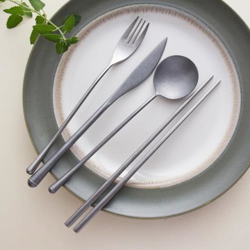 YIMIVIVIAN竹子復古做舊灰 304牛排刀叉甜品勺咖啡攪拌勺水果叉子