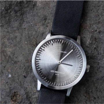 Tube ｜北歐工業齒輪設計真皮腕錶(40mm,不銹鋼銀錶盤、黑皮革錶帶)
