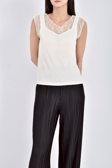 (S) majespic lemon質感蕾絲蕾絲無袖杏色上衣