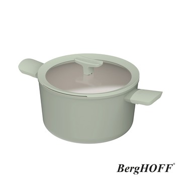 【BergHOFF貝高福】Balance陶瓷塗層不沾鍋系列_雙耳含蓋湯鍋_24cm_鼠尾草綠