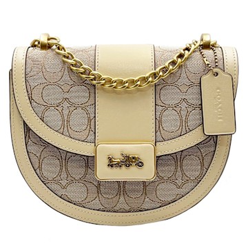 COACH 專櫃款馬車方標織布鏈帶肩/斜背兩用包(裸膚)