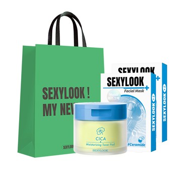 開運提袋組-【SEXYLOOK 西西露】CICA保濕棉片50片/盒+保濕鎖水面膜(5片)X2盒+品牌提袋-預購商品預計1/15起陸續出貨
