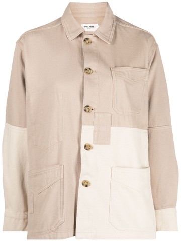 Still Here - multi-panel long-sleeve shirt - women - Cotton - XL - Neutrals