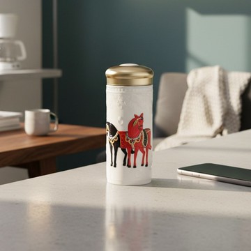 乾唐軒活瓷 |  吉祥雙馬隨身杯 / 大 / 雙層 / 雪花白描金 330ml