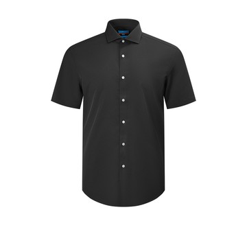 免熨防皺速乾吸濕排汗單色紗短袖上班襯衫/黑色 | 2613256299