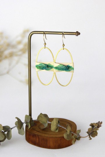 手工耳環-河流系列/ 手工藤編刷染【翡翠漸層】