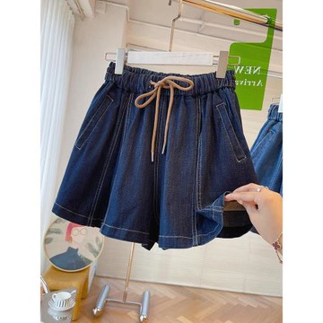 設計感小眾寬松高腰休閑a字版牛仔短褲女夏歐貨裙褲闊腿褲熱褲子
