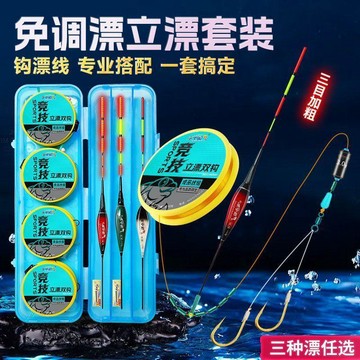 ✅免調釣魚線組漂臺漂立成品套裝魚鉤變色釣魚主線夜光雙鉤全套浮漂【台灣出貨】