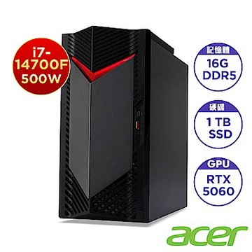 Acer 宏碁 Nitro N50-656 十四代20核心電競桌上型電腦(i7-14700F/16GB/1TB/RTX5060/Win11)