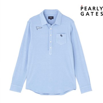 【ṔEARLY GATES】男款藍色保暖舒適修身剪裁長袖POLO衫 JGW21001