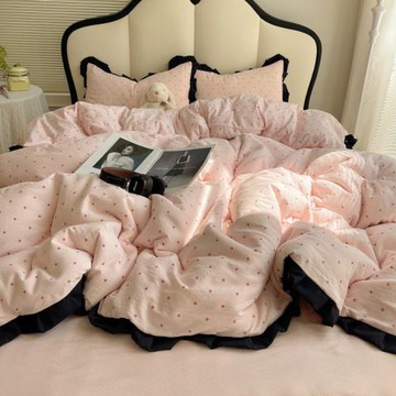 公主風雙層紗四件套非全棉粉被套床單三件套臥室高顏值床品少女心