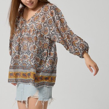 | 秋季印花・自訂款 | Joy V領 七分袖 女裝上衣 白灰花