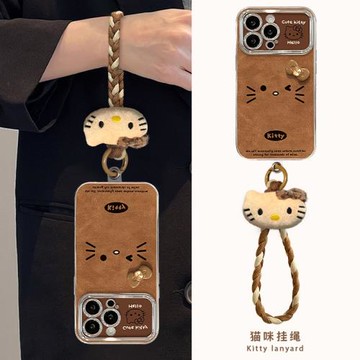 適用蘋果16promax手機殼新女款iPhone15/13秋冬咖色11/14plus美拉德貓咪蝴蝶結12掛繩xs/xr全包防摔軟保護套