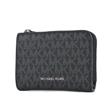 MICHAEL KORS 男款 緹花LOGO防刮零錢袋對開釦式短夾-黑色