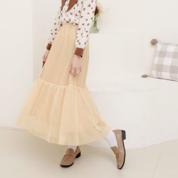 OB嚴選-浪漫層次網紗腰鬆緊傘襬長紗裙《CA2716-》