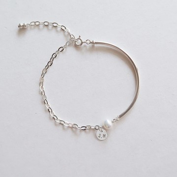 925純銀 微笑 淡水珍珠 刻字 手鍊 手環 免費送禮包裝