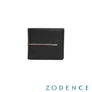 ZODENCE KIRK進口真皮格紋9卡證件窗短夾-黑