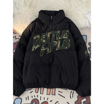 美式ins潮牌字母刺繡立領棉衣男秋冬街頭風加絨加厚百搭小眾棉服