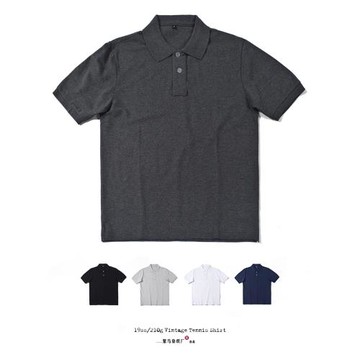 日常通勤純色polo衫短袖美式T恤重磅翻領男款深灰黑白純棉基礎款