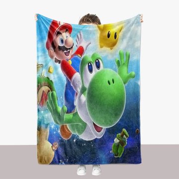 超級瑪麗法蘭絨毛毯亞馬遜外貿加厚蓋毯速賣通3D數碼印花一件起訂