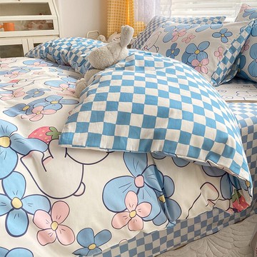 加厚全棉純棉四件套可裸睡床單被罩秋冬季床上用品清新印花三件套