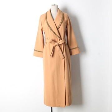 古著vintage 日本制中古高端女冬季刺繡花邊睡袍款大衣外套13