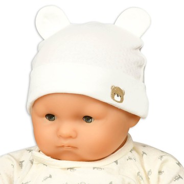 akachan honpo - 嬰幼兒小熊刺繡帽-緹花-米白色-日本製