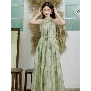 【巴黎精品】現貨+預購 長洋裝連身裙-無袖削肩雪紡印花女裙子v1bp45