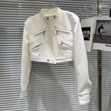 【現貨】2026春季新款小眾辣妹金屬拉鏈設計墊肩立領夾克短外套女