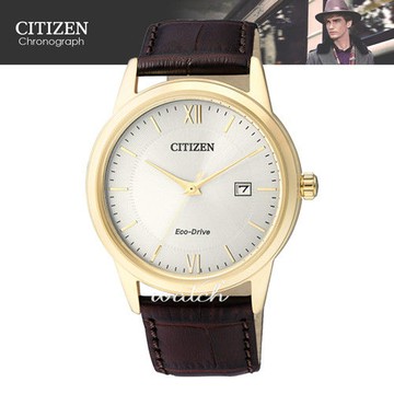 【CITIZEN 日系星辰】極簡羅馬 光動能休閒復古 皮革男錶(AW1232-12A)