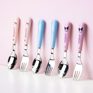 餐具 三麗鷗家族系列 萌趣造型不鏽鋼陶瓷叉子湯匙 兒童環保餐具 JH002/JH003