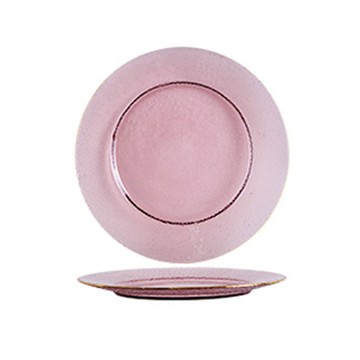 Homely Zakka 北歐輕奢風金邊冰凝玻璃餐具_大圓平盤26cm_紫色金邊